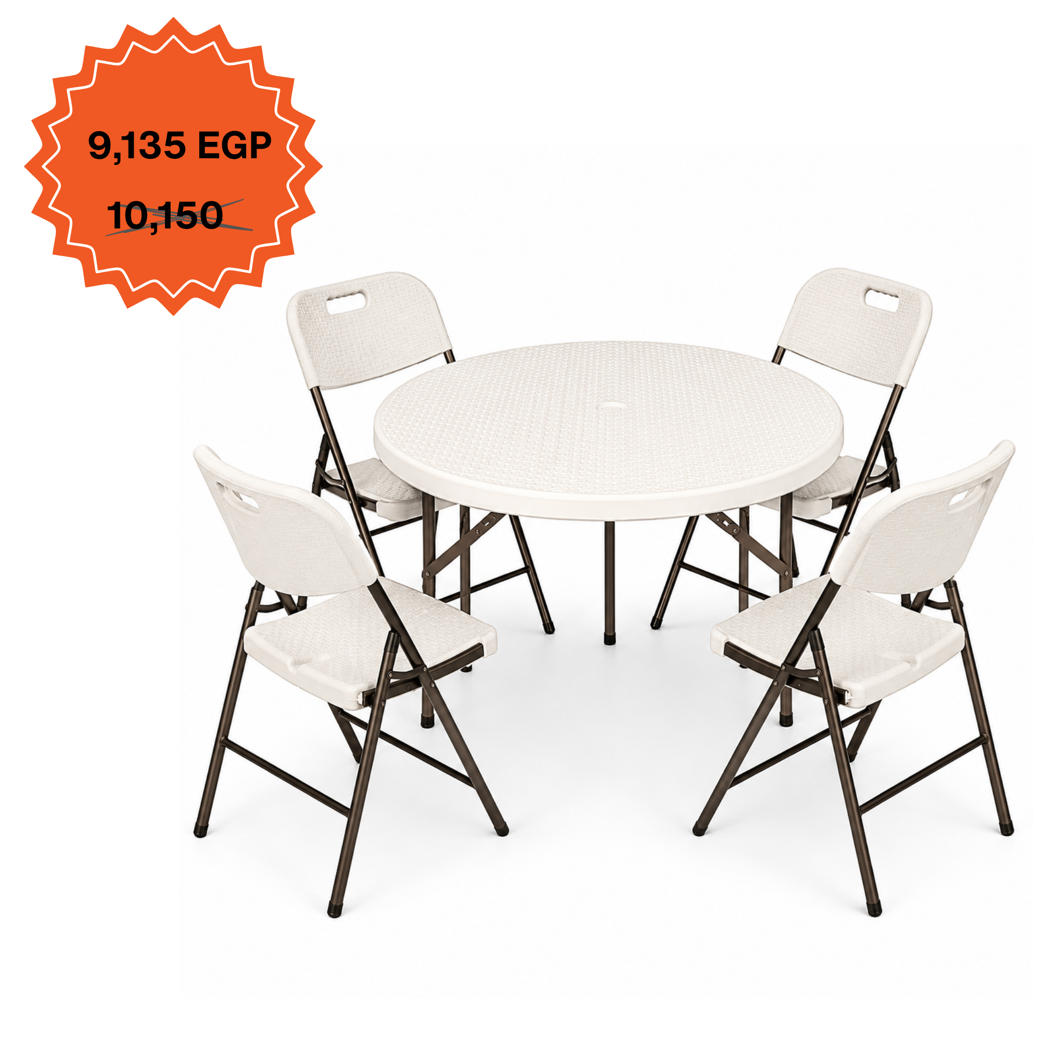Round Ratan Table 110cm Set "Table and 4 Ratan Folding Chairs"