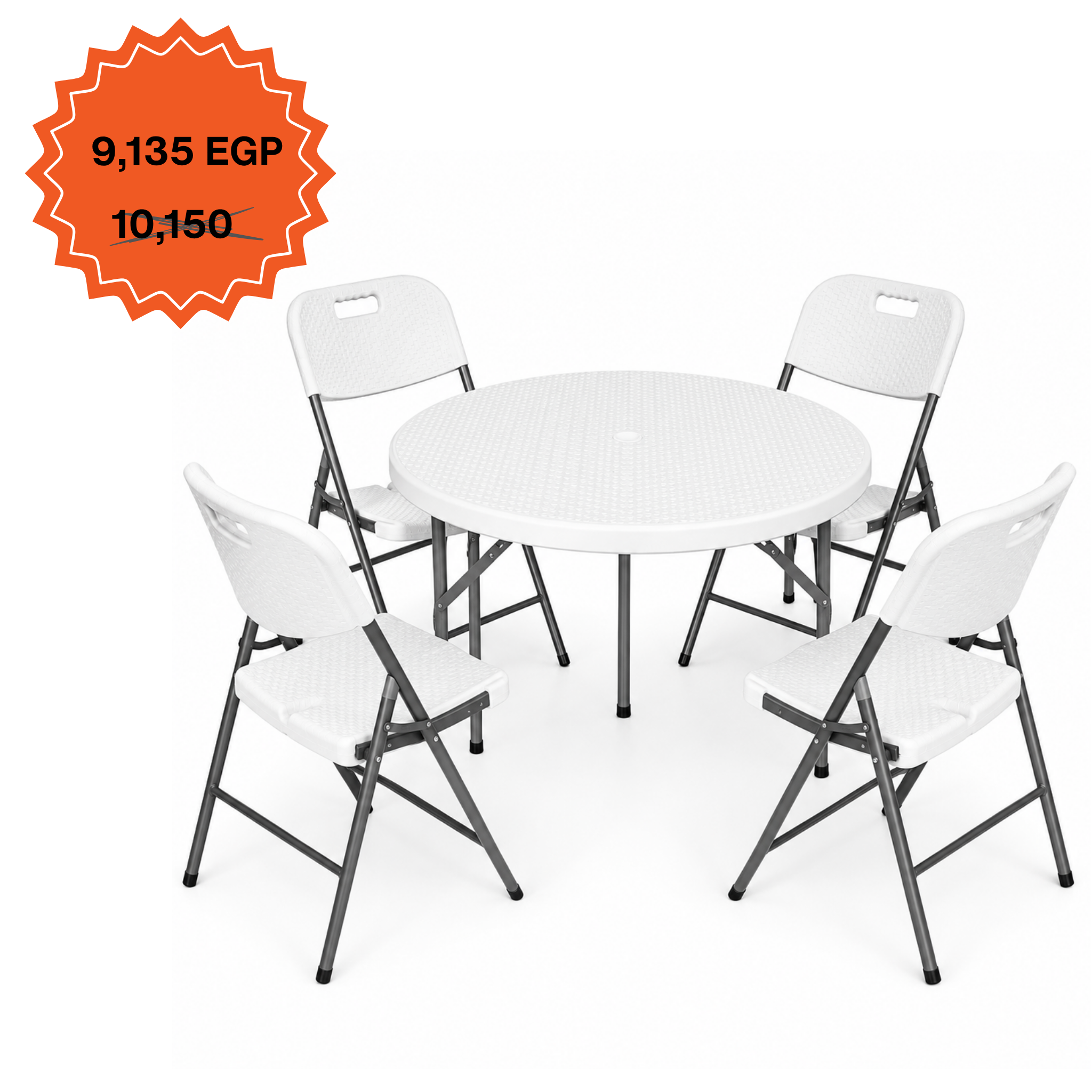 Round Ratan Table 110cm Set "Table and 4 Ratan Folding Chairs"