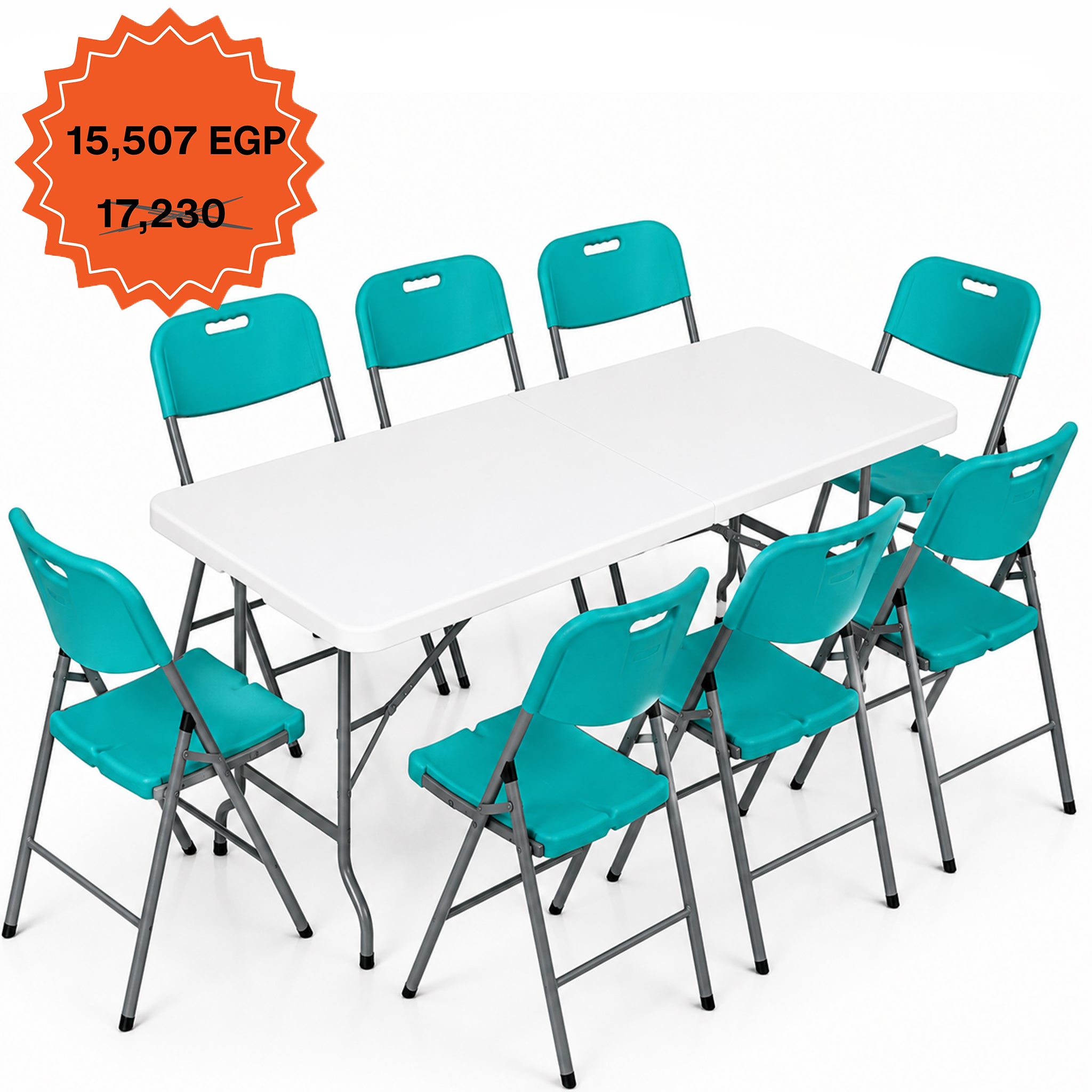 Rectangle Folding Table 183 cm Set "Table and 8 Folding Chairs"