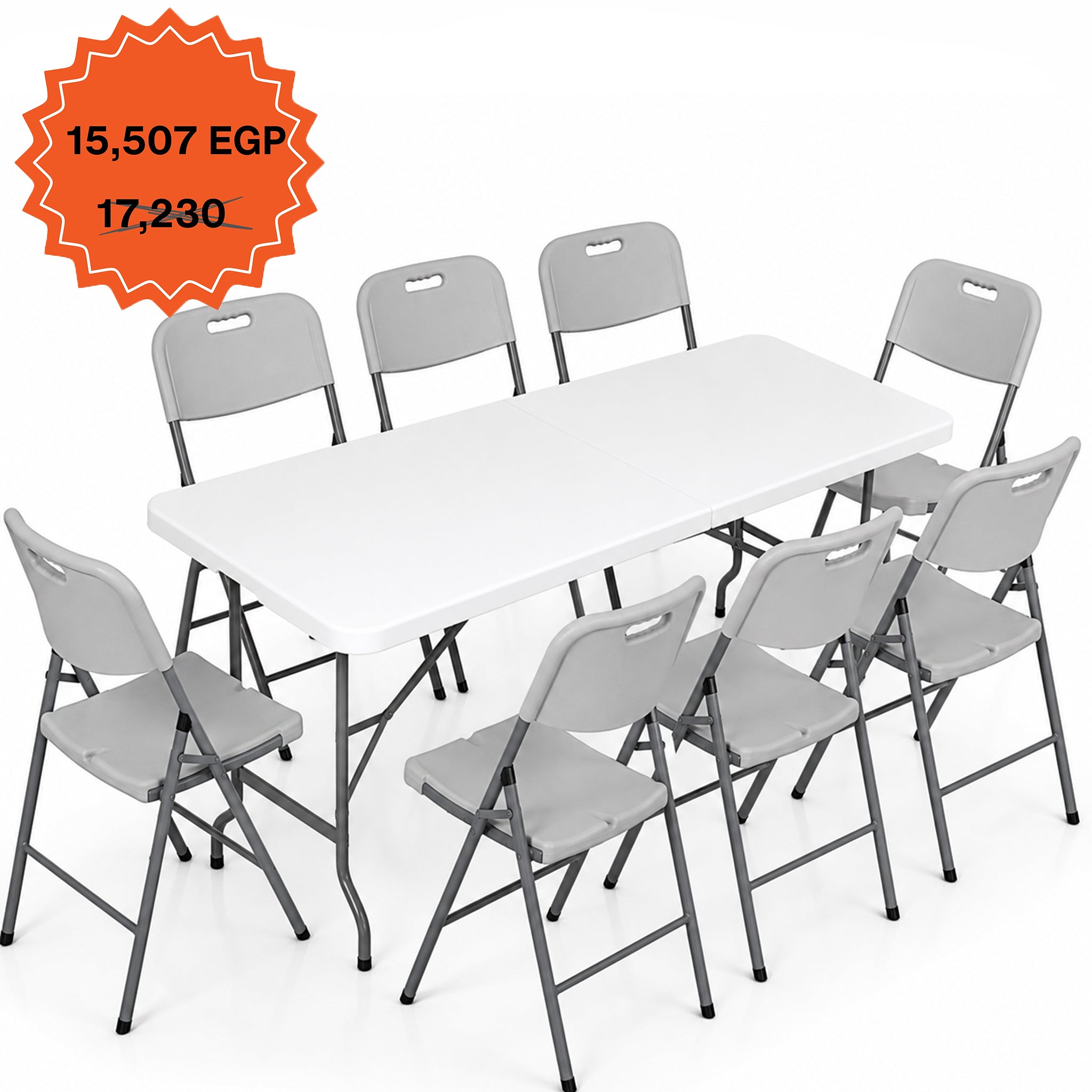 Rectangle Folding Table 183 cm Set "Table and 8 Folding Chairs"