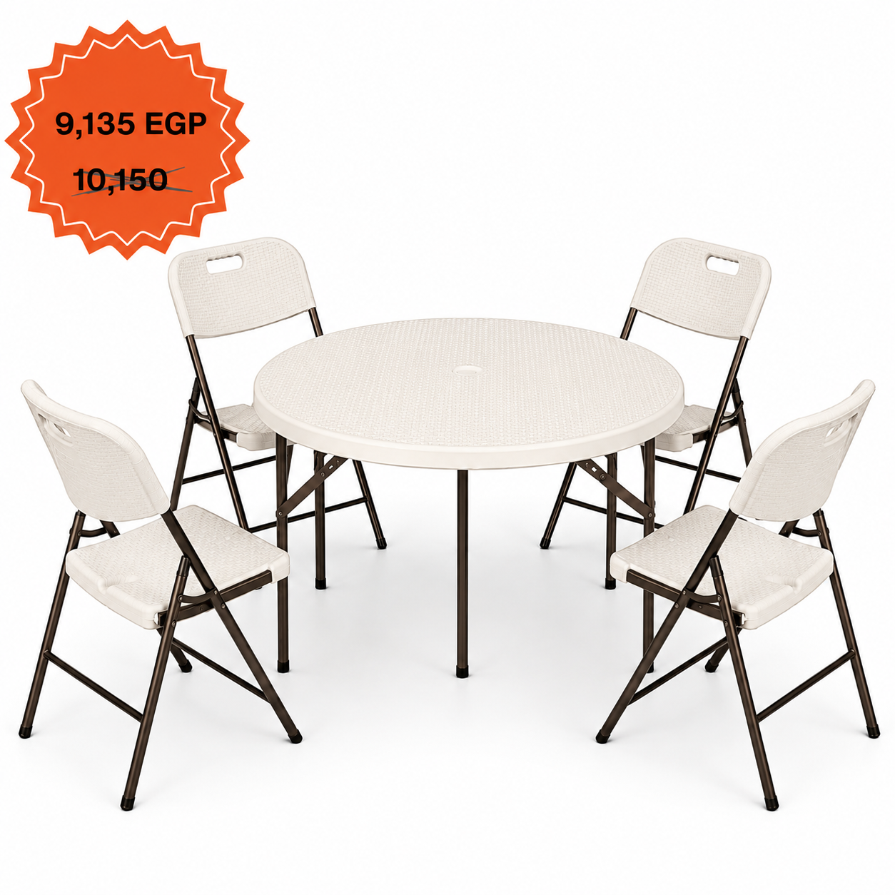 Round Ratan Table 110cm Set "Table and 4 Ratan Folding Chairs"