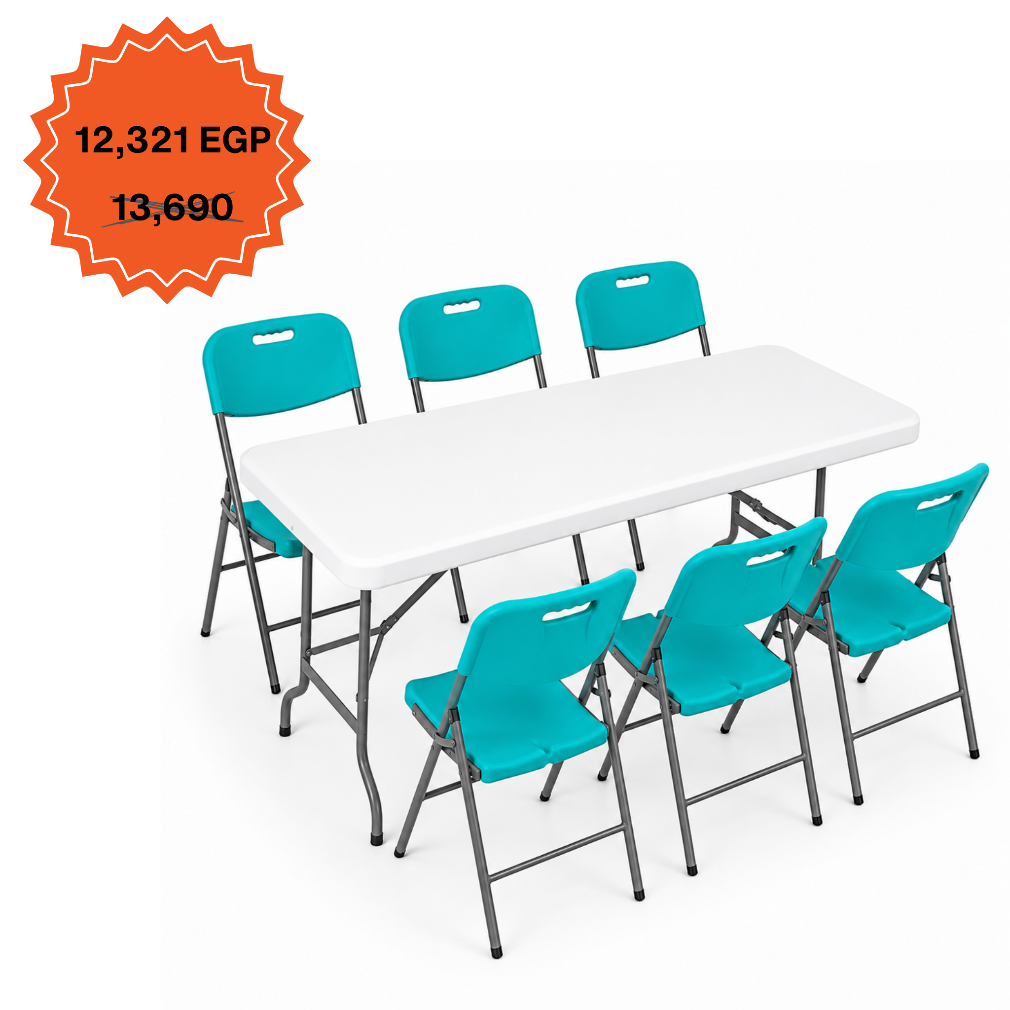 Rectangle Table 152cm Set "Table and 6 Folding Chairs"