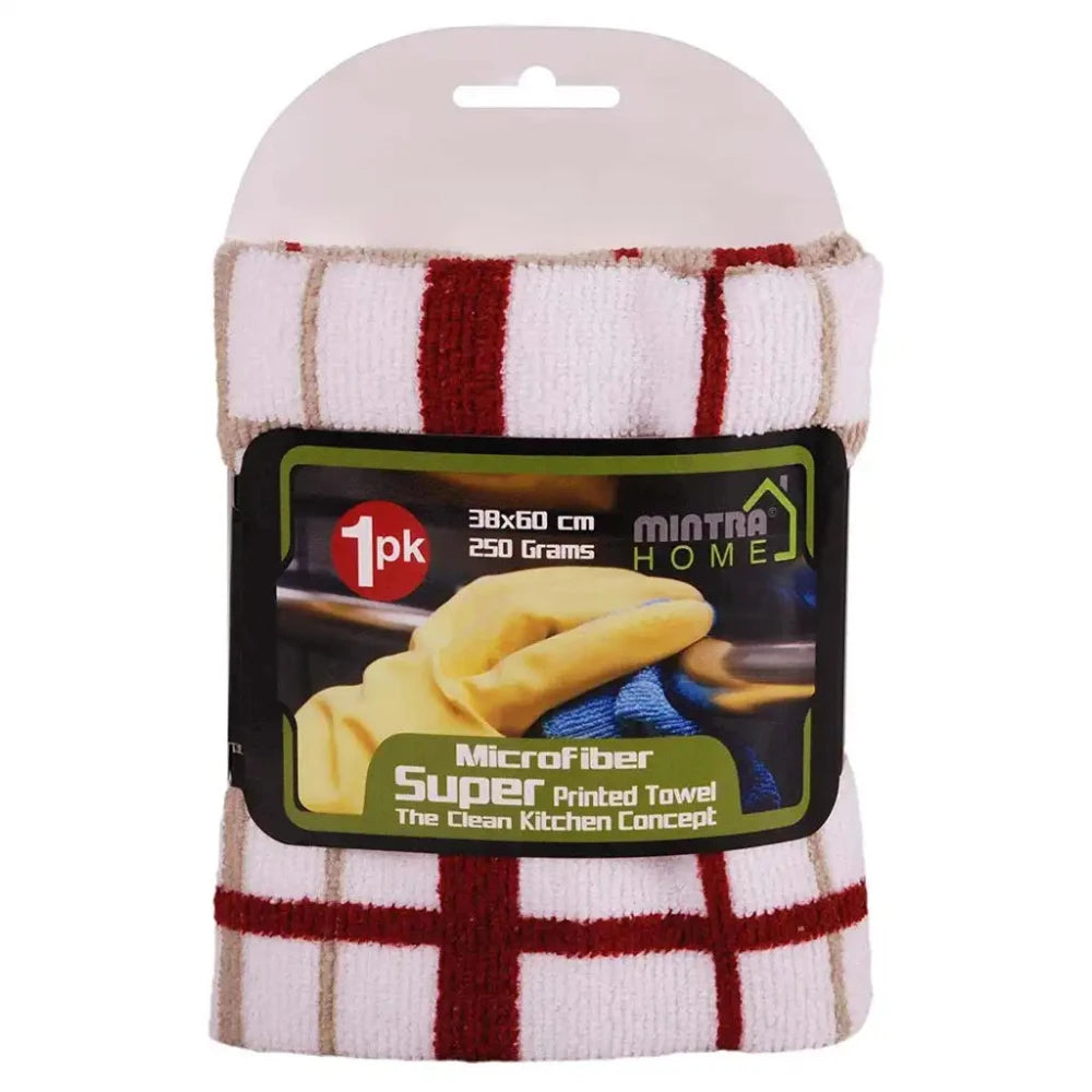 صورة منتج Mintra Microfiber Kitchen Towel - Squares Design Red/Beige