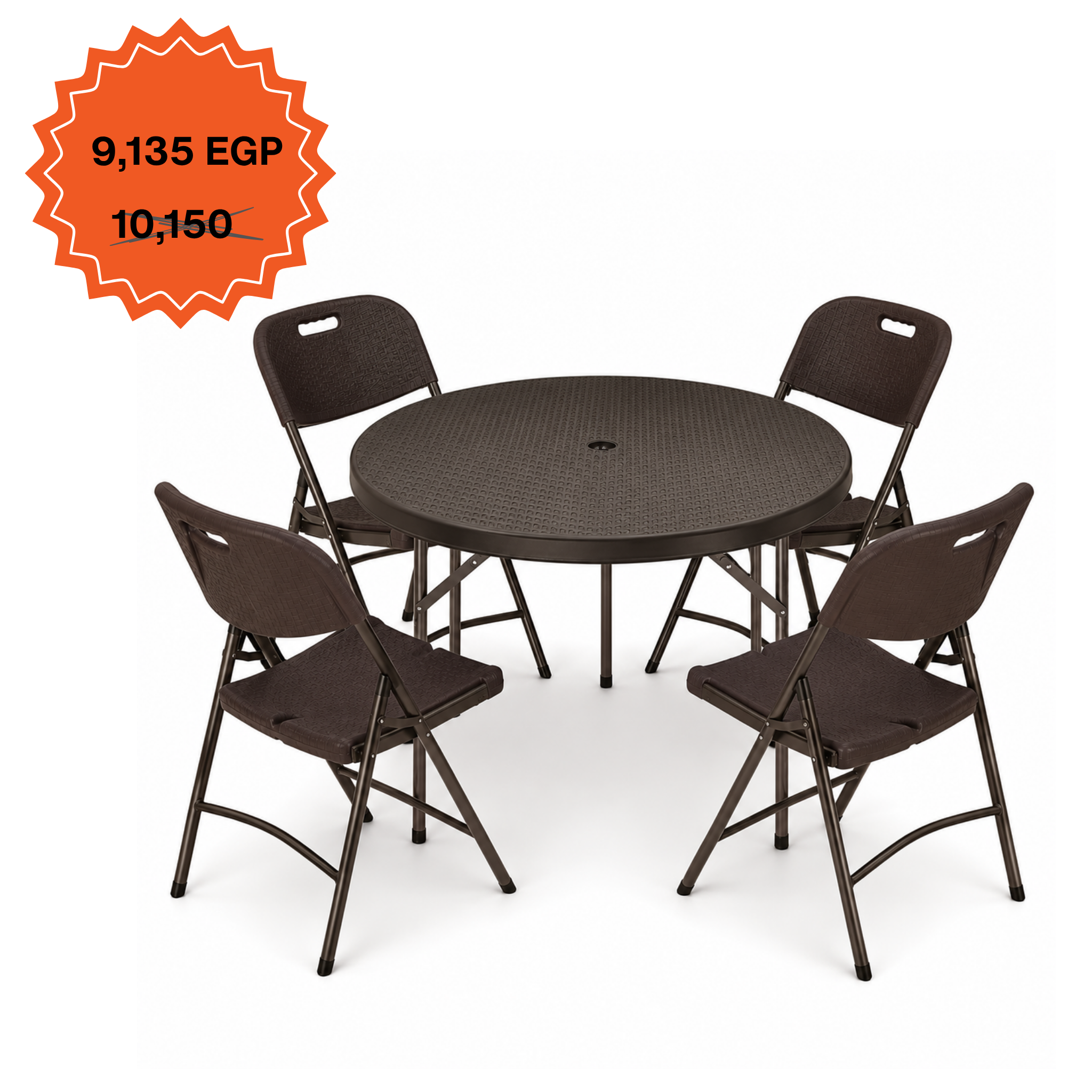 Round Ratan Table 110cm Set "Table and 4 Ratan Folding Chairs"