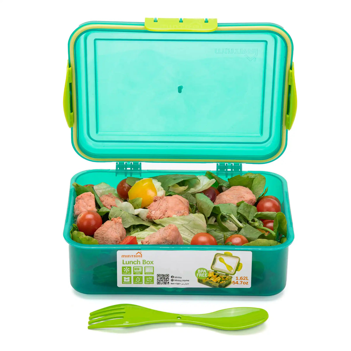 صورة منتج Mintra 1.7 L Lunch Box with Lock (with Fork & Spoon) Green