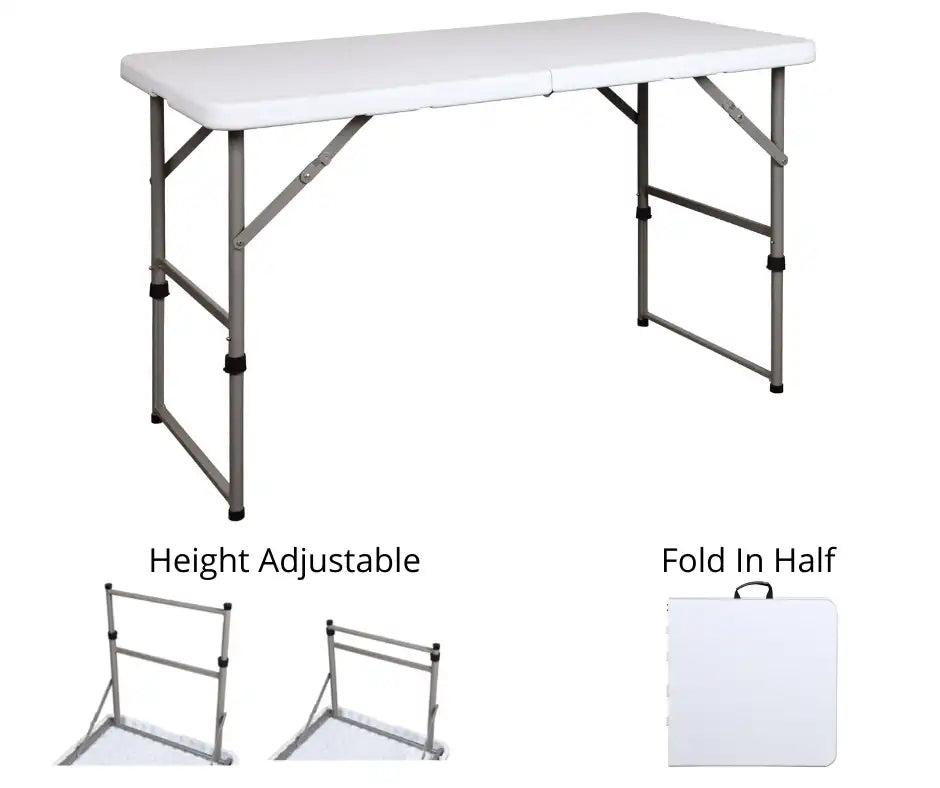 RF 122 أبيض - ترابيزة مستطيلة مطوية في نصف طاولة 122 سم (ارتفاع قابل للتعديل)