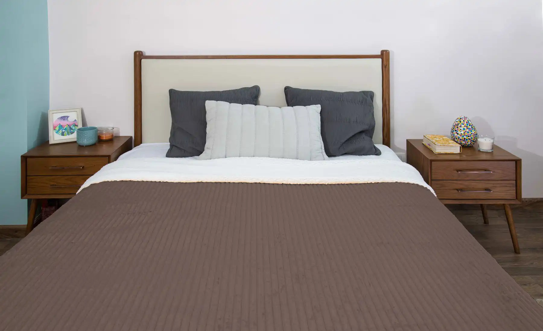 بطانية مخططة من المايكروفايبر/الشيربا مزدوجة الجوانب (220 × 240)