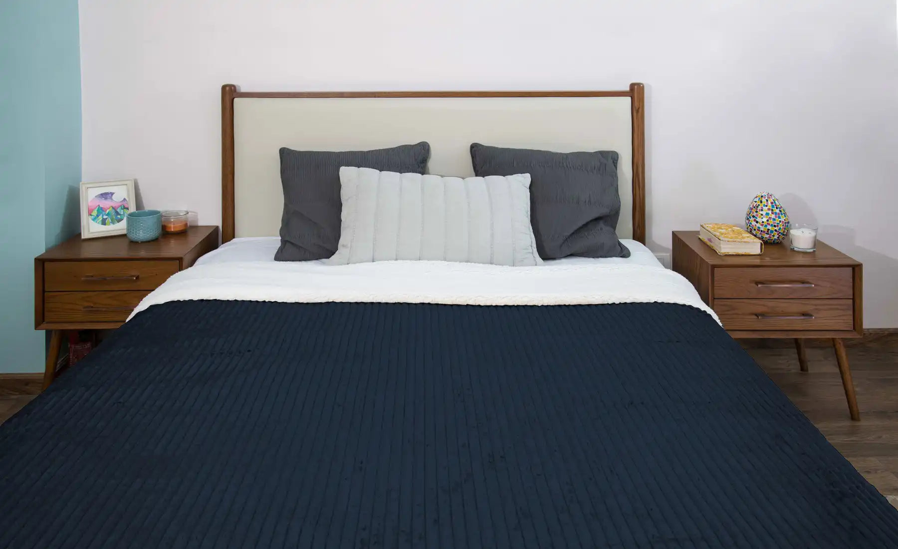 بطانية مخططة من المايكروفايبر/الشيربا مزدوجة الجوانب (220 × 240)