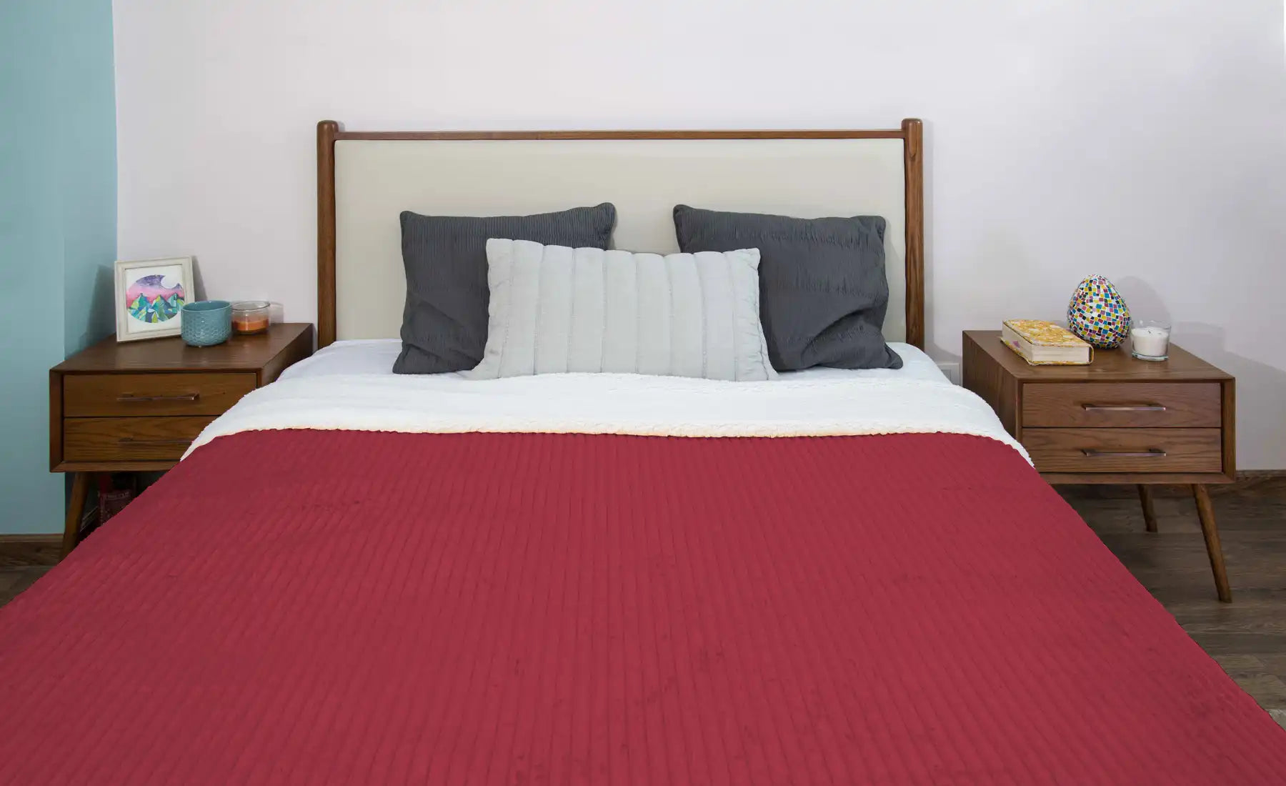 بطانية مخططة من المايكروفايبر/الشيربا مزدوجة الجوانب (220 × 240)