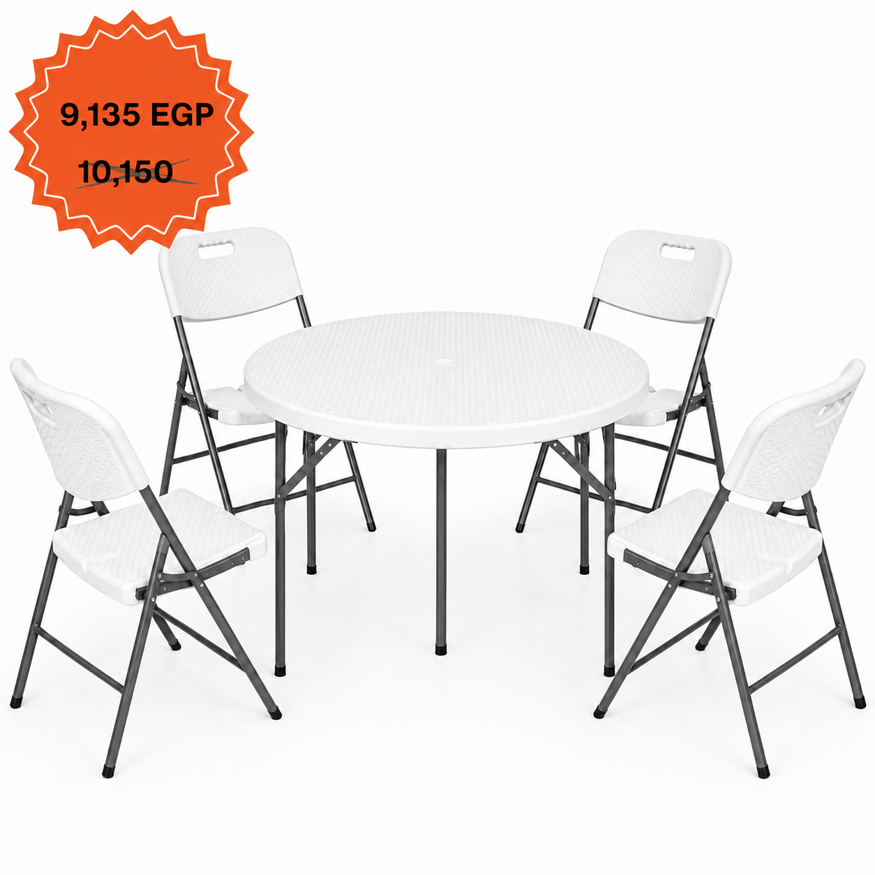 Round Ratan Table 110cm Set "Table and 4 Ratan Folding Chairs"